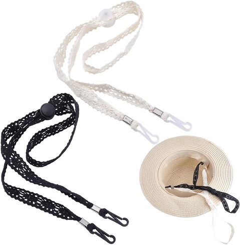 CRASPIRE 2Pcs Black Hat Cord Hat Chin Strap Beige Polyester Lace Summer Caps Aesthetic Adjustable Windproof Removable Retainer Lock Fasteners for Golfing Fishing Boating Sailing DIY Outdoor Activities in Saudi Arabia
