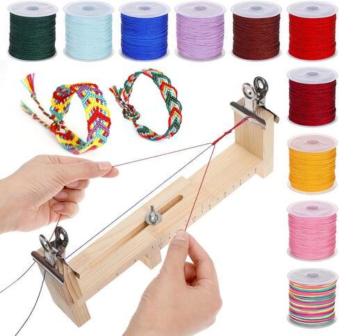 13 قطعة من الخشب سوار تهزهز سوار الحياكة صانع سوار قابل للتعديل صانع سوار مع مقياس، 10 لفة DIY سلسلة النايلون للأساور سوار تهزهز DIY اليد الحياكة سوار تهزهز مع 2 المشبك in Kuwait