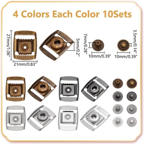 WADORN 40 Set Stainless Steel Hat Cap Buckle, 4 Colors Baseball Hat Adjustment Buckle Hats Rectangle Snap Replacement for Caps Backpack Adjustable Straps Repair Hats Making Accessories in Saudi Arabia