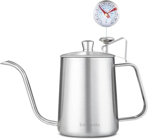 Easyworkz Gage Gooseneck Pour Over Coffee Kettle 20 oz with Thermometer Stainless Steel Hand Drip Coffee Pot With Long Narrow Spout, Silver in Saudi Arabia