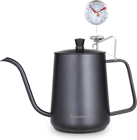 Easyworkz Gage Gooseneck Pour Over Coffee Kettle 20 oz with Thermometer Stainless Steel Hand Drip Coffee Pot With Long Narrow Spout, Silver in Saudi Arabia