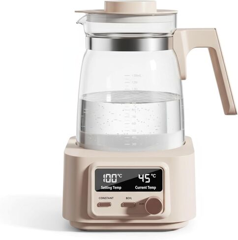 غلاية زجاجية كهربائية Babysmooth Smart Kettle Pro، سعة 1.3 لتر، شاشة LED رقمية، التحكم في درجة الحرارة 40-100 درجة مئوية، وظيفة الحفاظ على الدفء التلقائي، تشغيل صامت، بيج، لتخمير الشاي والقهوة in Kuwait