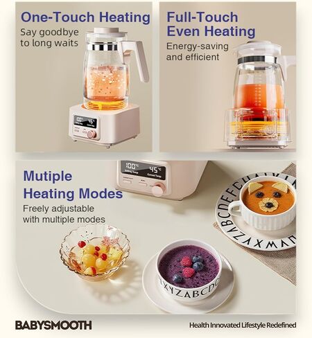 غلاية زجاجية كهربائية Babysmooth Smart Kettle Pro، سعة 1.3 لتر، شاشة LED رقمية، التحكم في درجة الحرارة 40-100 درجة مئوية، وظيفة الحفاظ على الدفء التلقائي، تشغيل صامت، بيج، لتخمير الشاي والقهوة in Kuwait