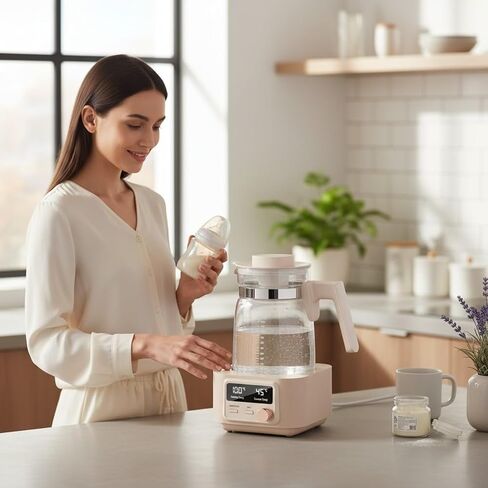 غلاية زجاجية كهربائية Babysmooth Smart Kettle Pro، سعة 1.3 لتر، شاشة LED رقمية، التحكم في درجة الحرارة 40-100 درجة مئوية، وظيفة الحفاظ على الدفء التلقائي، تشغيل صامت، بيج، لتخمير الشاي والقهوة in Kuwait
