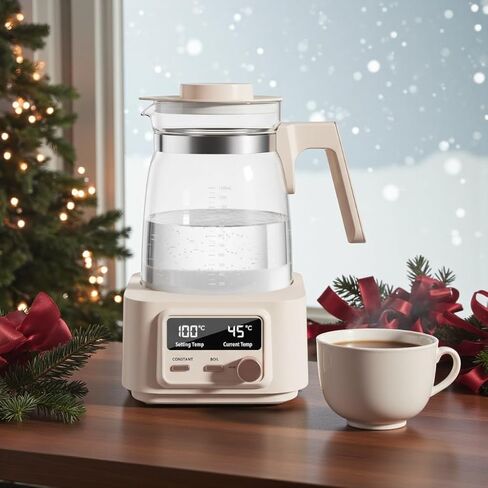 غلاية زجاجية كهربائية Babysmooth Smart Kettle Pro، سعة 1.3 لتر، شاشة LED رقمية، التحكم في درجة الحرارة 40-100 درجة مئوية، وظيفة الحفاظ على الدفء التلقائي، تشغيل صامت، بيج، لتخمير الشاي والقهوة in Kuwait