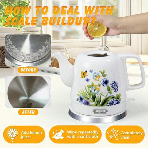Ceramic Electric Kettle, 1.2L/1000W Boil Water Quickly and Easily,Boil-Dry Protection,Auto Shut Off, Detachable Swivel Base,Hot water kettle for Coffee & Tea in Kuwait