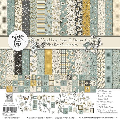 Paper & Sticker Kit - A Good Day-Blue - for Baby Boy Spring Love 20 Double-Sided 12x12 Papers with 39 Designs & 1 8X12 Sticker Sheet - Scrapbooking Card Making Crafting - by Miss Kate Cuttables in Saudi Arabia