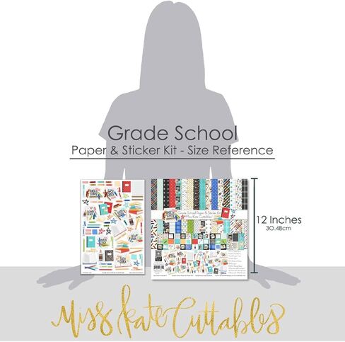 مجموعة ورق وملصقات Miss Kate Cuttables - المدرسة الابتدائية - 20 ورقة مزدوجة الجوانب مقاس 12 × 12 مع 39 تصميمًا وورقة ملصق مقاس 8 × 12 - صناعة بطاقات القصاصات in Saudi Arabia