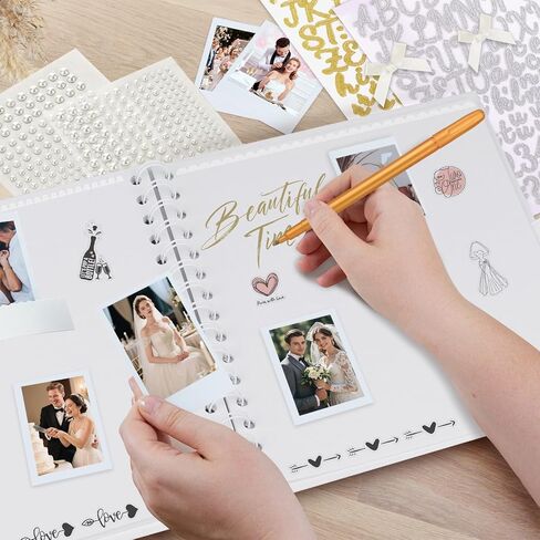 Draupnir 8 × 8 بوصة رسائل إلى العروس سجل القصاصات كتاب ذاكرة الزفاف مع الدانتيل اللؤلؤ الزفاف رسائل معدنية ملصقات الانحناء القلم الزفاف DIY ورقة فارغة سجل القصاصات ألبوم الصور علامة كتاب الضيوف in Saudi Arabia