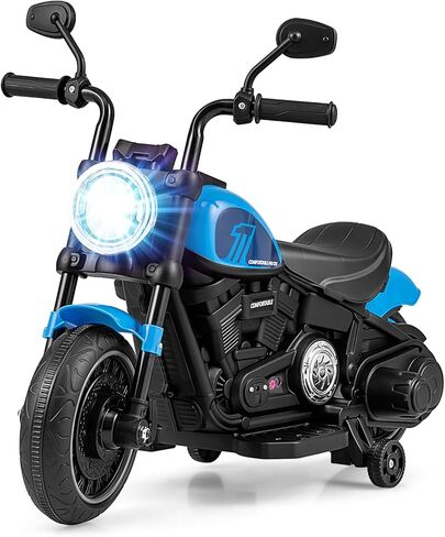 GLACER Kids Motorcycle, 6V Mini Electric Motorbike w/Training Wheels, Soft Start, Music, Headlight, Battery Powered Motorbike for Kids as Gift, Motorcycle for Boys Girls Over 18 Months (Blue) in Saudi Arabia