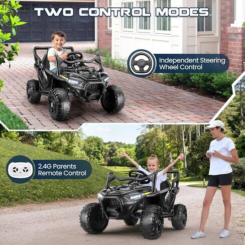 سيارة ركوب كهربائية للأطفال من Hikole 24V UTV مع جهاز تحكم عن بعد، محرك قوي 2 × 200 وات، ممتص للصدمات، حزام أمان، قرن، موسيقى وأضواء LED، ألعاب ركوب للأطفال الكبار من سن 3 إلى 8 سنوات، أسود in Kuwait