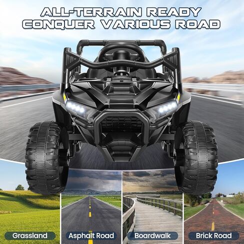 سيارة ركوب كهربائية للأطفال من Hikole 24V UTV مع جهاز تحكم عن بعد، محرك قوي 2 × 200 وات، ممتص للصدمات، حزام أمان، قرن، موسيقى وأضواء LED، ألعاب ركوب للأطفال الكبار من سن 3 إلى 8 سنوات، أسود in Kuwait