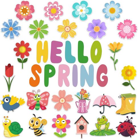 72PCS Hello Spring Cutouts for Bulletin Board Decoration, Assorted Spring Animal Flowers Paper Cut-Outs for Springtime Holiday Party Home Office Classroom Bulletin Board Wall Decor in Saudi Arabia