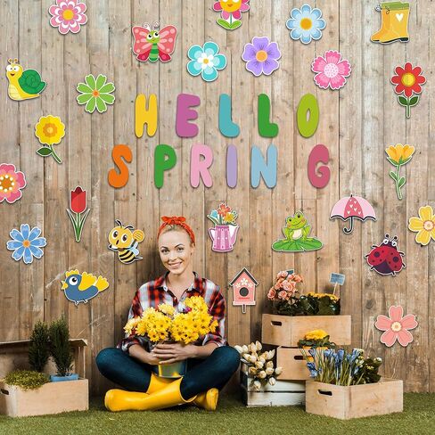 72PCS Hello Spring Cutouts for Bulletin Board Decoration, Assorted Spring Animal Flowers Paper Cut-Outs for Springtime Holiday Party Home Office Classroom Bulletin Board Wall Decor in Saudi Arabia