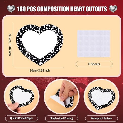 FOBSME 120 Pcs Black Composition Heart Cutouts 3.94 Inch Heart Bulletin Board Cutouts Accents Paper Composition Hearts Name Tags for DIY Crafts Valentine Back to School Mother Day Classroom Decor in Saudi Arabia