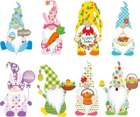 40 Pieces Easter Gnomes Cutouts Stickers Easter Gnomes Window Cling Funny Bulletin Board Decoration Cutouts with Glue Point Dots for Home Office Holiday Party Favors Supply, 8 Designs in Saudi Arabia