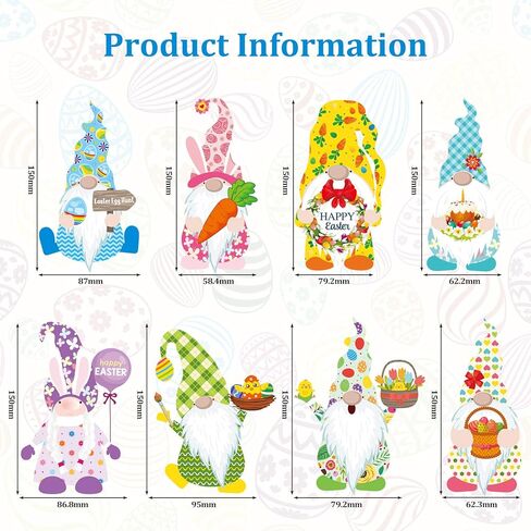 40 Pieces Easter Gnomes Cutouts Stickers Easter Gnomes Window Cling Funny Bulletin Board Decoration Cutouts with Glue Point Dots for Home Office Holiday Party Favors Supply, 8 Designs in Saudi Arabia