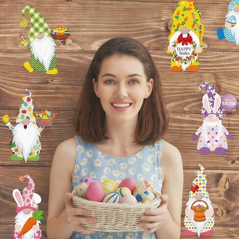 40 Pieces Easter Gnomes Cutouts Stickers Easter Gnomes Window Cling Funny Bulletin Board Decoration Cutouts with Glue Point Dots for Home Office Holiday Party Favors Supply, 8 Designs in Saudi Arabia