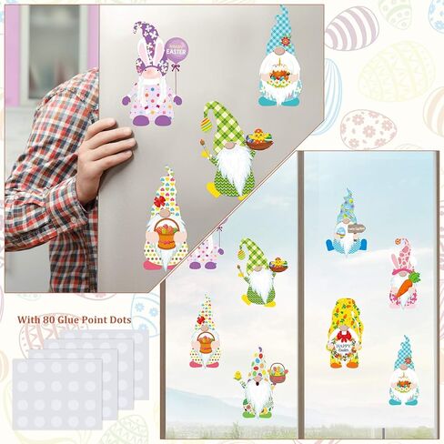 40 Pieces Easter Gnomes Cutouts Stickers Easter Gnomes Window Cling Funny Bulletin Board Decoration Cutouts with Glue Point Dots for Home Office Holiday Party Favors Supply, 8 Designs in Saudi Arabia