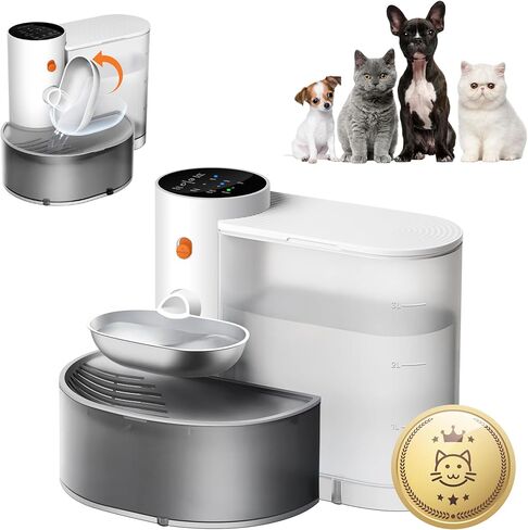 Potaroma Smart Wireless Pet Water Fountain, Stainless Steel Bowl, No Filter, 3.5L Large Capacity, Rechargeable Automatic Water Dispenser for Cats and Small Dogs, Wastewater Separation Fresh Water in Saudi Arabia