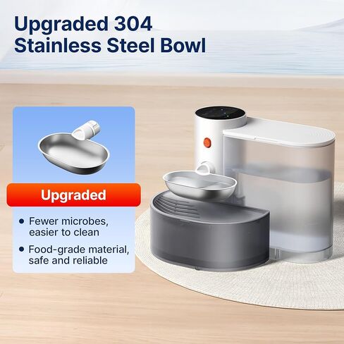 Potaroma Smart Wireless Pet Water Fountain, Stainless Steel Bowl, No Filter, 3.5L Large Capacity, Rechargeable Automatic Water Dispenser for Cats and Small Dogs, Wastewater Separation Fresh Water in Saudi Arabia