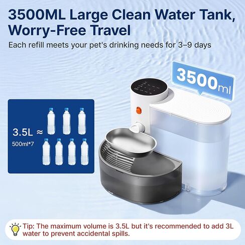 Potaroma Smart Wireless Pet Water Fountain, Stainless Steel Bowl, No Filter, 3.5L Large Capacity, Rechargeable Automatic Water Dispenser for Cats and Small Dogs, Wastewater Separation Fresh Water in Saudi Arabia