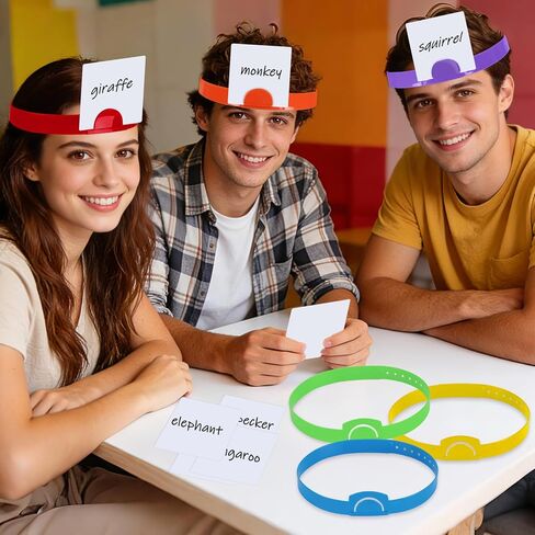 24 قطعة من عصابات الرأس Guess Who Game، عصابات رأس قابلة للتعديل، يمكن إدخال بطاقات، عصابة رأس متعددة الألوان للألعاب الليلية وأنشطة الحفلات العائلية (24 قطعة، 8 ألوان) in Kuwait