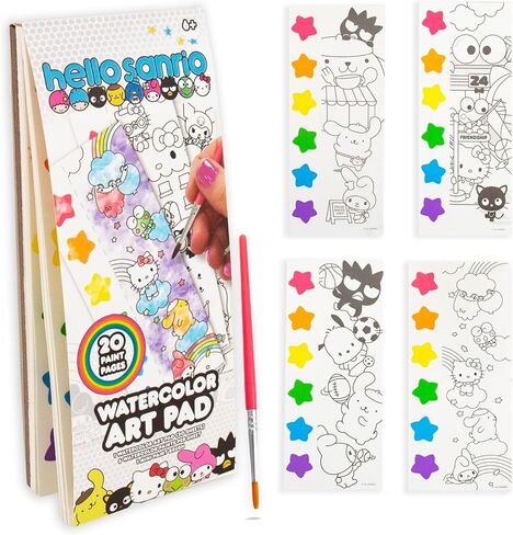 Hello Sanrio® Watercolor Art Pad, Hello Sanrio® Watercolor Art Pad w/ 20 Unique Pages, Mini Paintbrush & 6 Mess Free Watercolor Paint Colors w/Water Books & Great Travel Activities for Kids in Saudi Arabia