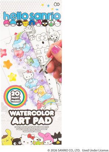 Hello Sanrio® Watercolor Art Pad, Hello Sanrio® Watercolor Art Pad w/ 20 Unique Pages, Mini Paintbrush & 6 Mess Free Watercolor Paint Colors w/Water Books & Great Travel Activities for Kids in Saudi Arabia