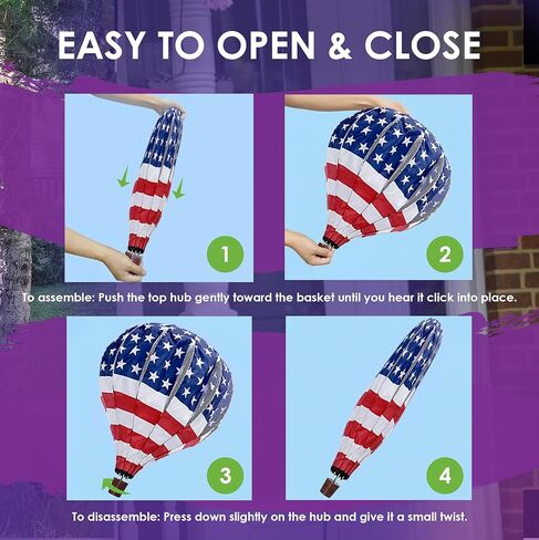 Premier Kites 18" Pop-Open Hot Air Balloon Patriotic – Durable Oxford Fabric, Reinforced Fiberglass Frame, Easy Click-Lock Assembly, Heavy-Duty Non-Tangle Hub, Outdoor Wind Spinner Decoration in Saudi Arabia