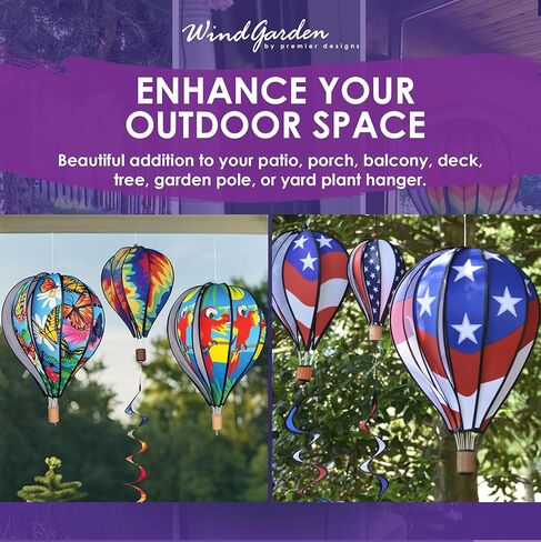 Premier Kites 18" Pop-Open Hot Air Balloon Patriotic – Durable Oxford Fabric, Reinforced Fiberglass Frame, Easy Click-Lock Assembly, Heavy-Duty Non-Tangle Hub, Outdoor Wind Spinner Decoration in Saudi Arabia