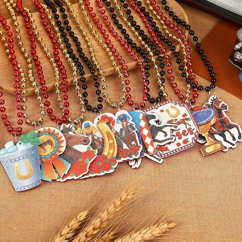 NOVWANG Derby Party Necklace Accessories Festive Derby Bead Necklace Set, 21 Pcs Horse Racing Themed Jewelry with Horse Horseshoe Pendants for Racing Party Decorations in Saudi Arabia