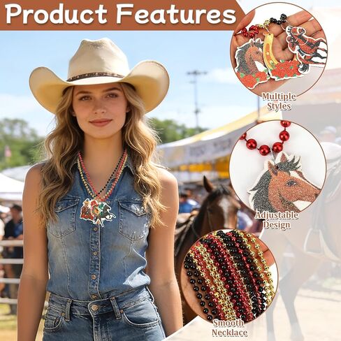 NOVWANG Derby Party Necklace Accessories Festive Derby Bead Necklace Set, 21 Pcs Horse Racing Themed Jewelry with Horse Horseshoe Pendants for Racing Party Decorations in Saudi Arabia
