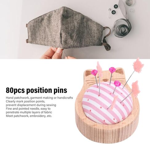AYNEFY Pin Cushion Sewing Kit 80Pcs Position Pins with Jewel Head for Quilting Crafts Patchwork Needle Holder Cat Design Decorative Sewing Accessories in Saudi Arabia