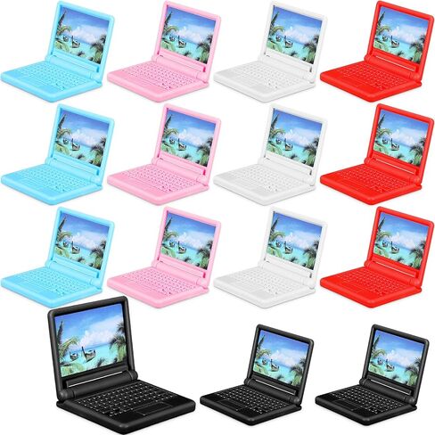 15 Pieces Dollhouse Mini Laptop Scene Simulation Notebook Mini Laptop Tablet Toys Doll Office Computer Decoration Accessories for 1/12 1/6 Scale Dolls House Accessories Pretend Toys, 5 Colors in Saudi Arabia