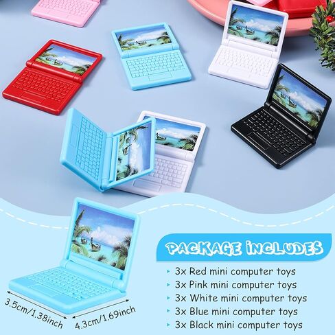15 Pieces Dollhouse Mini Laptop Scene Simulation Notebook Mini Laptop Tablet Toys Doll Office Computer Decoration Accessories for 1/12 1/6 Scale Dolls House Accessories Pretend Toys, 5 Colors in Saudi Arabia