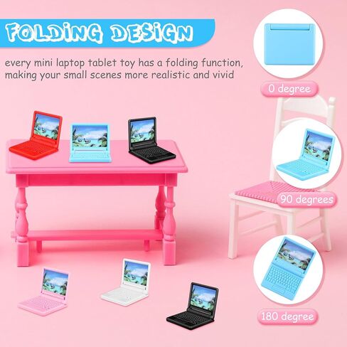 15 Pieces Dollhouse Mini Laptop Scene Simulation Notebook Mini Laptop Tablet Toys Doll Office Computer Decoration Accessories for 1/12 1/6 Scale Dolls House Accessories Pretend Toys, 5 Colors in Saudi Arabia