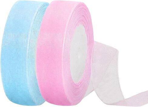 2 Rolls 1-1/2 Inch 50 Yards/Roll Sheer Organza Ribbon Chiffon Fabric for Gift Wrapping, Party Decoration, Wedding Bouquet Crafts, Handmade Bows Wreaths (White and Pink) in Kuwait