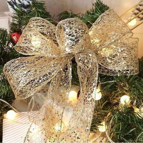 Sparkling Glitter Mesh Ribbon Roll 3 Meter Length for DIY Bows Christmas Tree Ribbon 2 Inch Width for Home Decor Gift Wrapping - 1 Roll (Gold) in Saudi Arabia