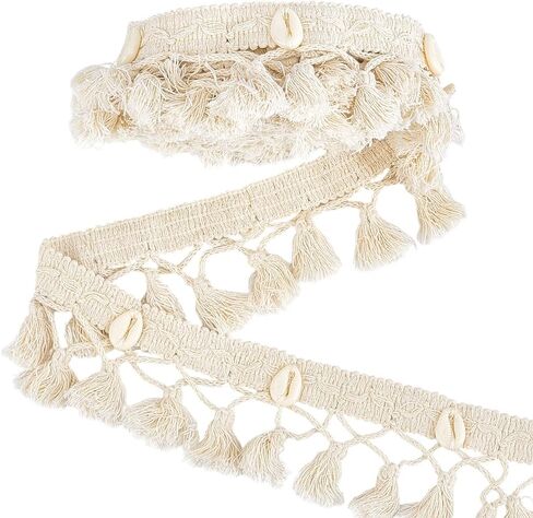 PH PandaHall 5 Yards Tassel Fringe Trim Shell Cotton Tassel Trim, 2 inch Boho Sewing Lace Fabric Trims Crochet Lace Ribbon Shell Fringe Trim Braid for Curtain Dress Clothes Home Decor DIY Crafts in Kuwait