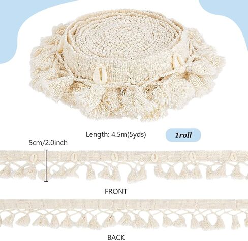 PH PandaHall 5 Yards Tassel Fringe Trim Shell Cotton Tassel Trim, 2 inch Boho Sewing Lace Fabric Trims Crochet Lace Ribbon Shell Fringe Trim Braid for Curtain Dress Clothes Home Decor DIY Crafts in Kuwait
