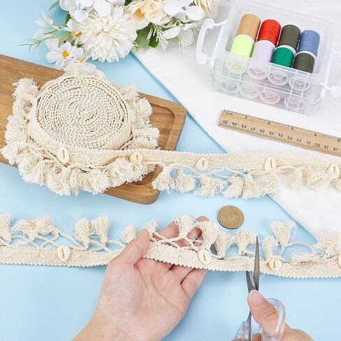 PH PandaHall 5 Yards Tassel Fringe Trim Shell Cotton Tassel Trim, 2 inch Boho Sewing Lace Fabric Trims Crochet Lace Ribbon Shell Fringe Trim Braid for Curtain Dress Clothes Home Decor DIY Crafts in Kuwait