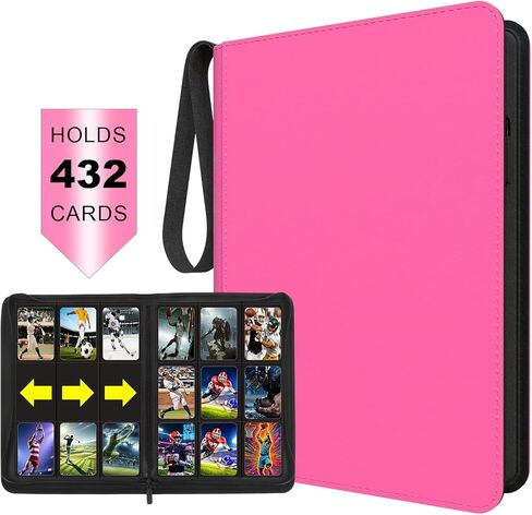 9 Pocket Pink Card Binder - Holds 432 Cards, 24 Double-Sided Clear Pages, Premium Zippered Cute Card Album Folder Compatible with Card Sleeves, Perfect for Sports MTG Game Card Collections(Pink) in Saudi Arabia