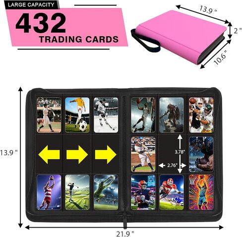 9 Pocket Pink Card Binder - Holds 432 Cards, 24 Double-Sided Clear Pages, Premium Zippered Cute Card Album Folder Compatible with Card Sleeves, Perfect for Sports MTG Game Card Collections(Pink) in Saudi Arabia