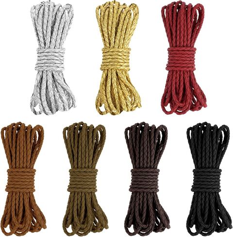 7 Pcs Round Braided Leather Cord, 5.5 Yards PU Leather Strap, 4mm Leather Strips for Crafts, Folded Bolo Tie Cord Rope Lace for Bracelet Necklace Beading DIY Jewelry Making (7 Colors) in Saudi Arabia