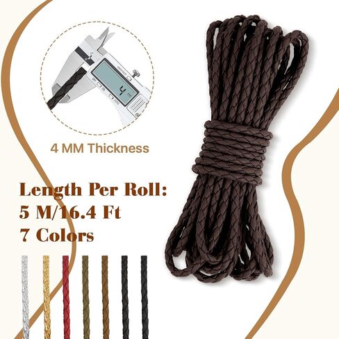 7 Pcs Round Braided Leather Cord, 5.5 Yards PU Leather Strap, 4mm Leather Strips for Crafts, Folded Bolo Tie Cord Rope Lace for Bracelet Necklace Beading DIY Jewelry Making (7 Colors) in Saudi Arabia