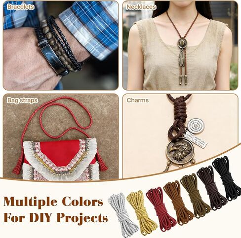 7 Pcs Round Braided Leather Cord, 5.5 Yards PU Leather Strap, 4mm Leather Strips for Crafts, Folded Bolo Tie Cord Rope Lace for Bracelet Necklace Beading DIY Jewelry Making (7 Colors) in Saudi Arabia
