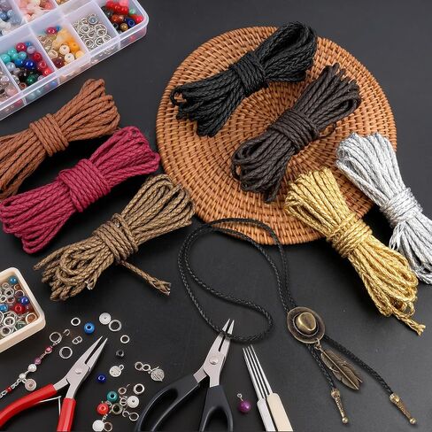 7 Pcs Round Braided Leather Cord, 5.5 Yards PU Leather Strap, 4mm Leather Strips for Crafts, Folded Bolo Tie Cord Rope Lace for Bracelet Necklace Beading DIY Jewelry Making (7 Colors) in Saudi Arabia