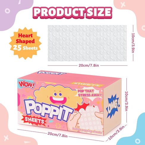 Pop Sheets for Stress Relief, 25 Sheets Bubble Popper Wrap Fidget Sensory Toys for Christmas White Elephant Gag Gifts (White-Heart, 25 Sheets) in Saudi Arabia
