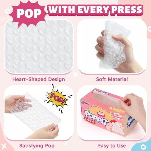 Pop Sheets for Stress Relief, 25 Sheets Bubble Popper Wrap Fidget Sensory Toys for Christmas White Elephant Gag Gifts (White-Heart, 25 Sheets) in Saudi Arabia